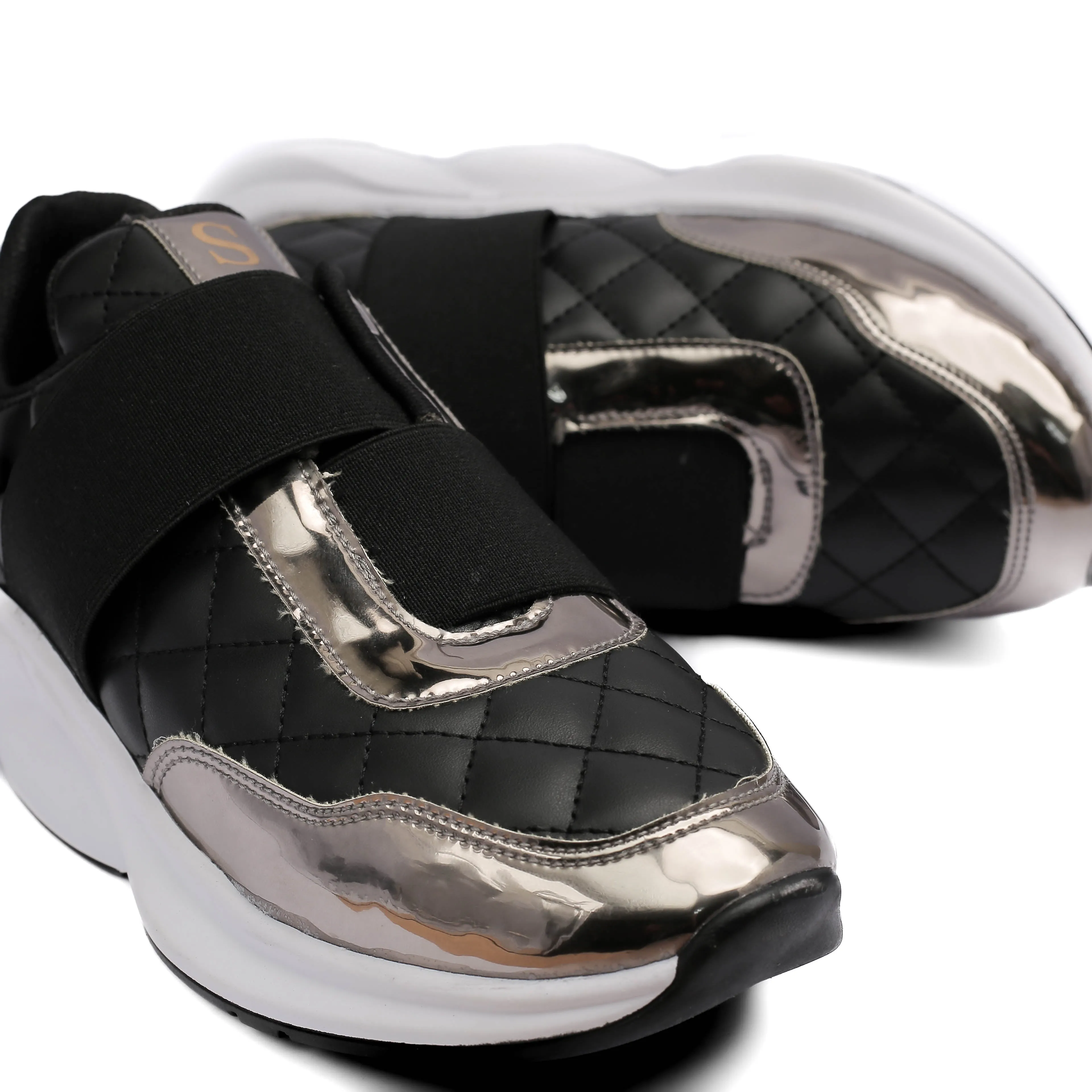 Black Quilted Slip-On Sneakers