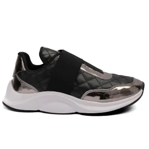 Black Quilted Slip-On Sneakers