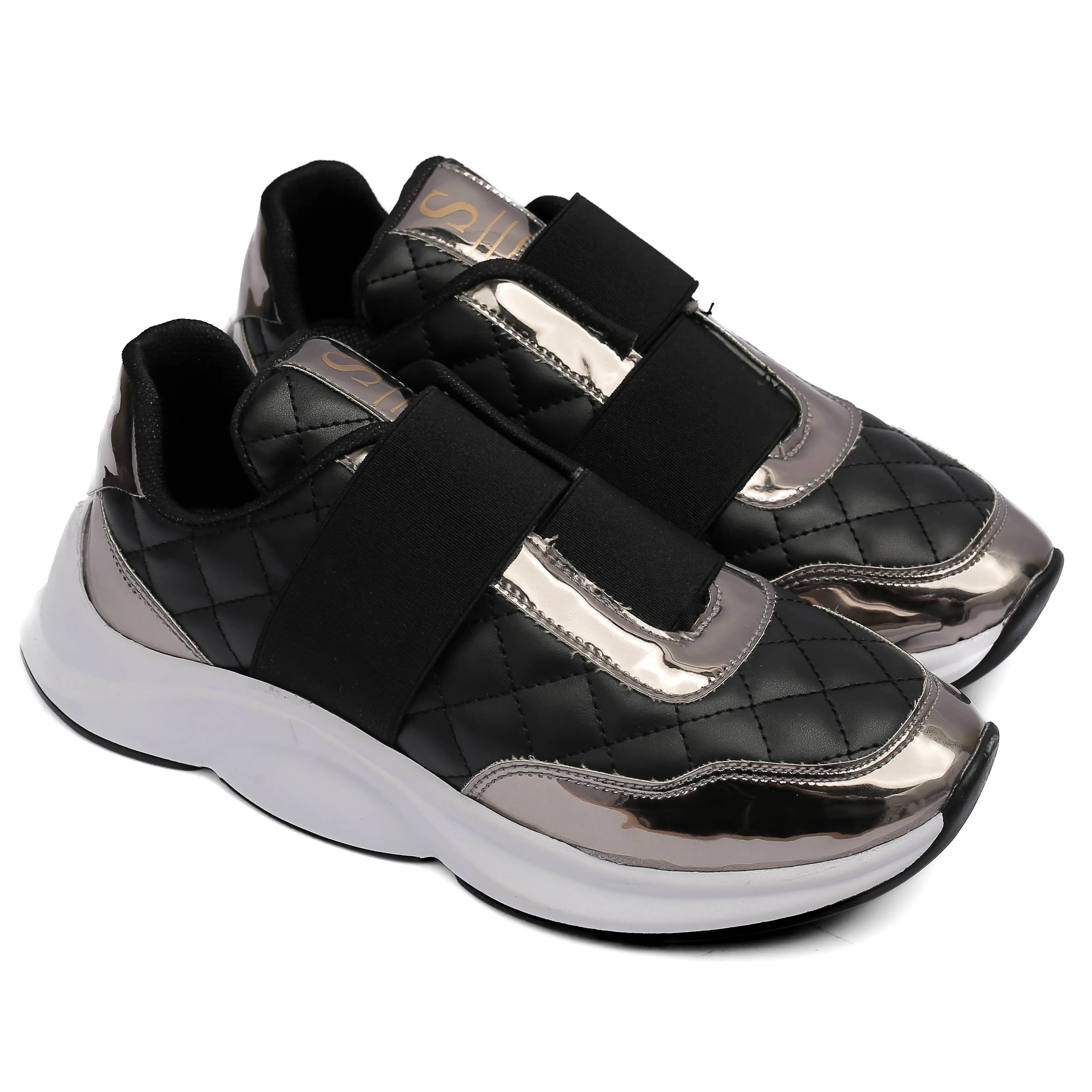 Black Quilted Slip-On Sneakers