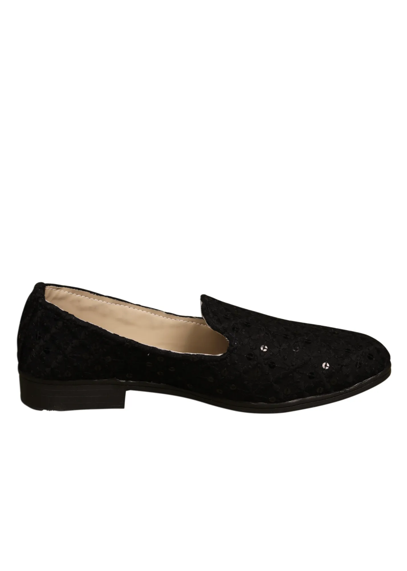 Black Sequence Loafer Shoes For Men