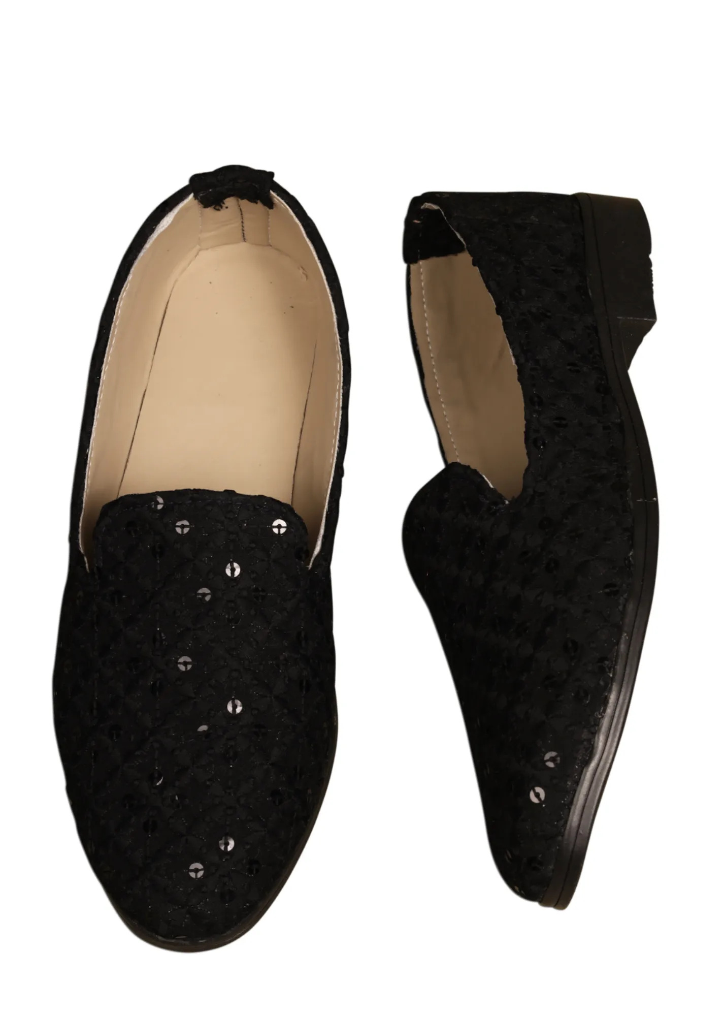 Black Sequence Loafer Shoes For Men