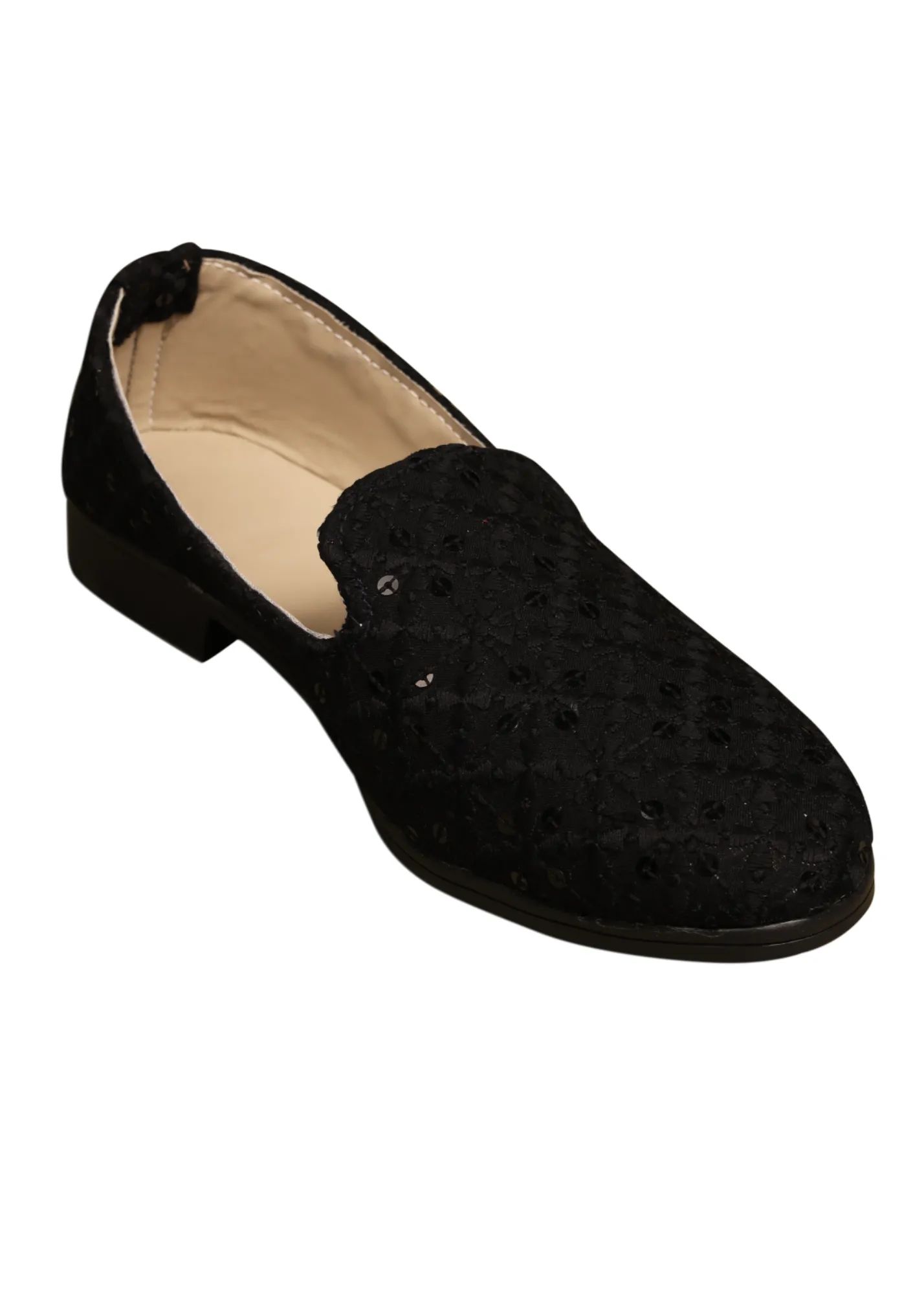 Black Sequence Loafer Shoes For Men