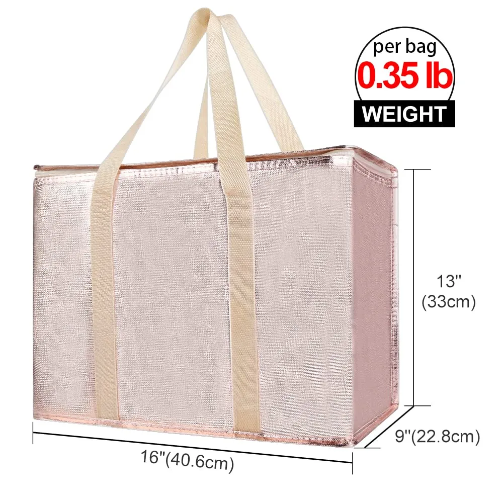Bodaon 1-Pack Insulated Reusable Grocery Shopping Bags, X-Large Pizza Delivery Cooler Bag for Hot/Cold Food, Gold
