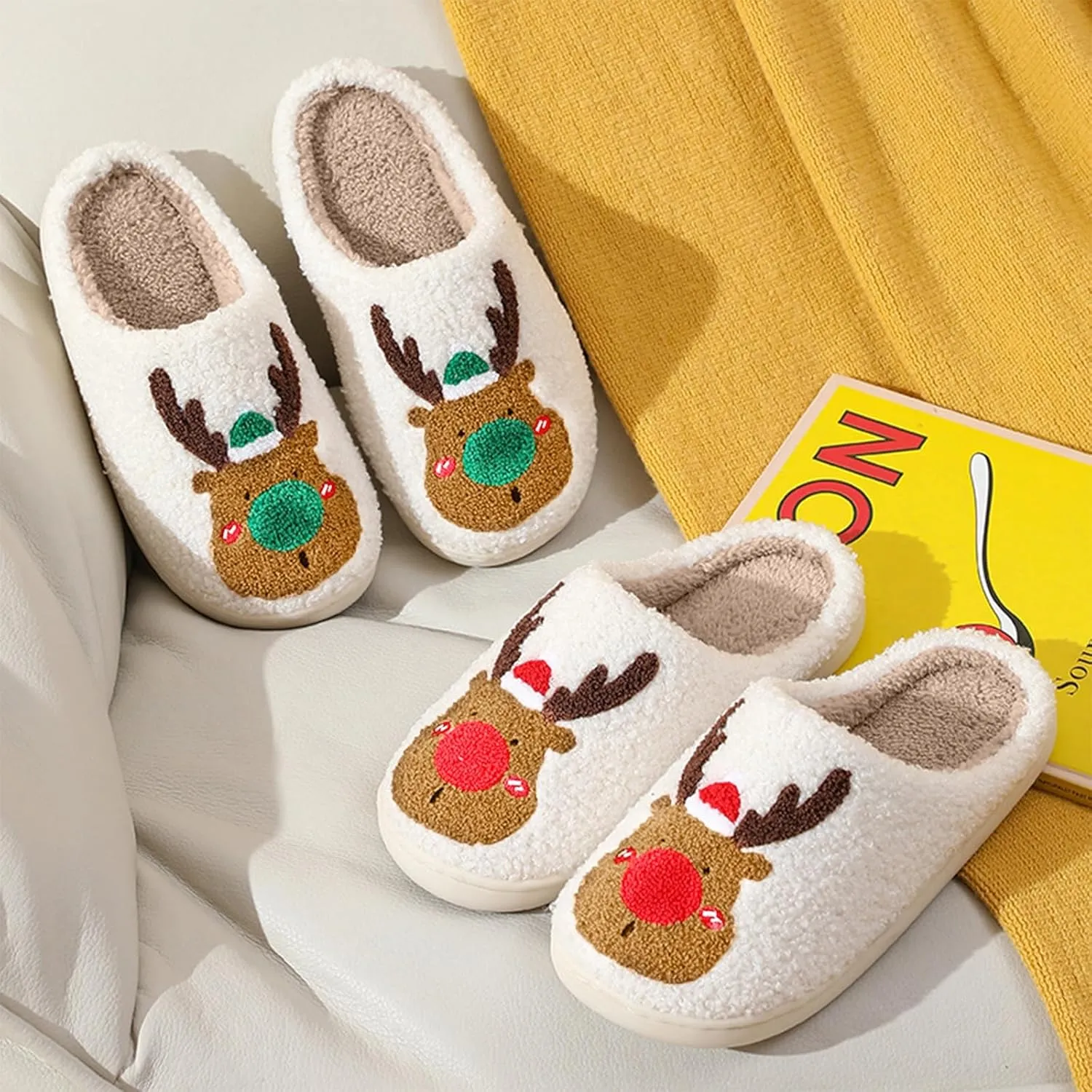 bolukets House Slippers for Women and Men, Retro Soft Warm Fuzzy Cherry Slippers, Casual Couple Fluffy Winter Strawberry Slippers for Indoor Bedroom