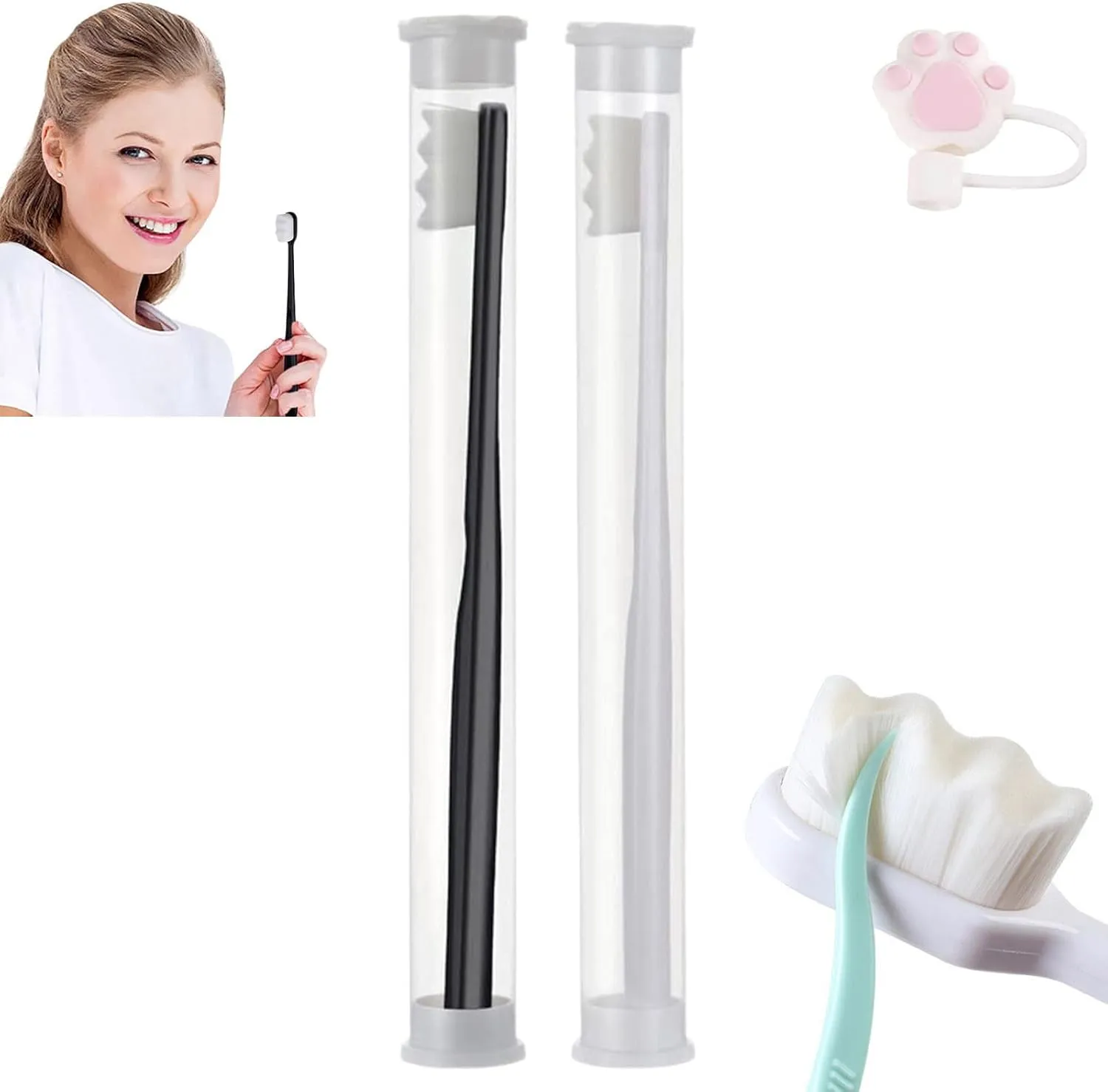 BREVI Nordic-Inspired Premium Nano Toothbrush, Extra Soft Toothbrush with 20000 Soft Bristles, Ultra-fine Soft Toothbrush for Sensitive Gums and Teeth (2PCSblack White-Wave)