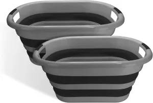 BROOKSTONE (2 Pack) Medium Size Collapsible Laundry Basket, Comfort Non-Slip Grip Handles, Minimalist Space Saving Design, Portable Pop-Up Hamper