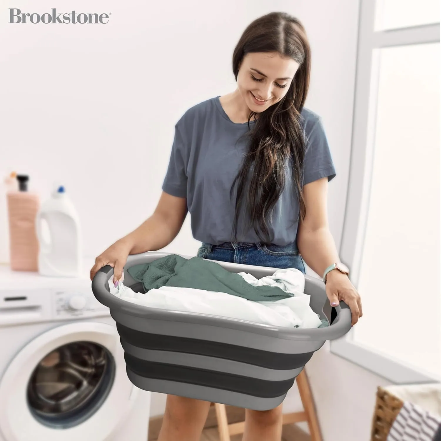 BROOKSTONE (2 Pack) Medium Size Collapsible Laundry Basket, Comfort Non-Slip Grip Handles, Minimalist Space Saving Design, Portable Pop-Up Hamper