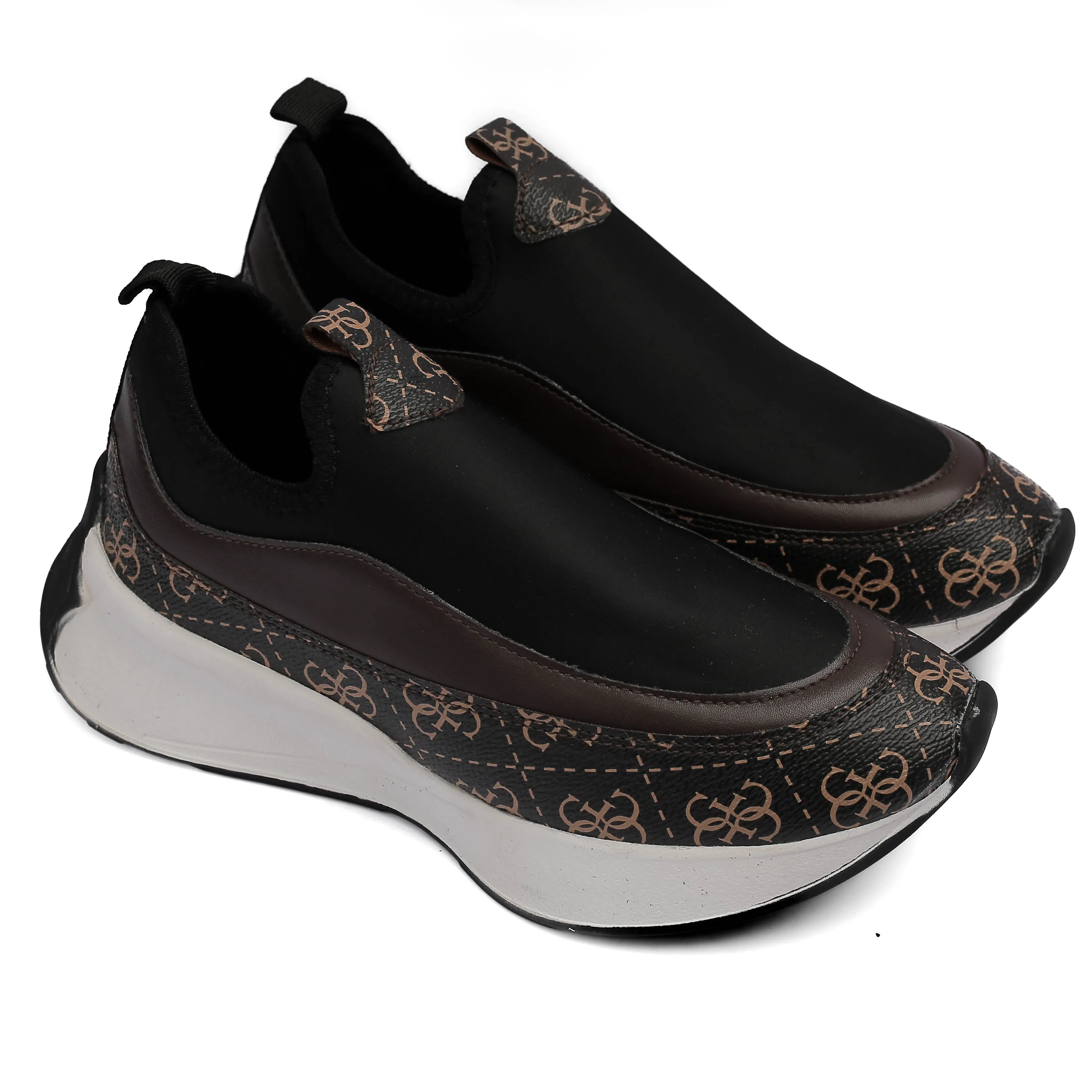 Brown Printed Slip-On Sneakers