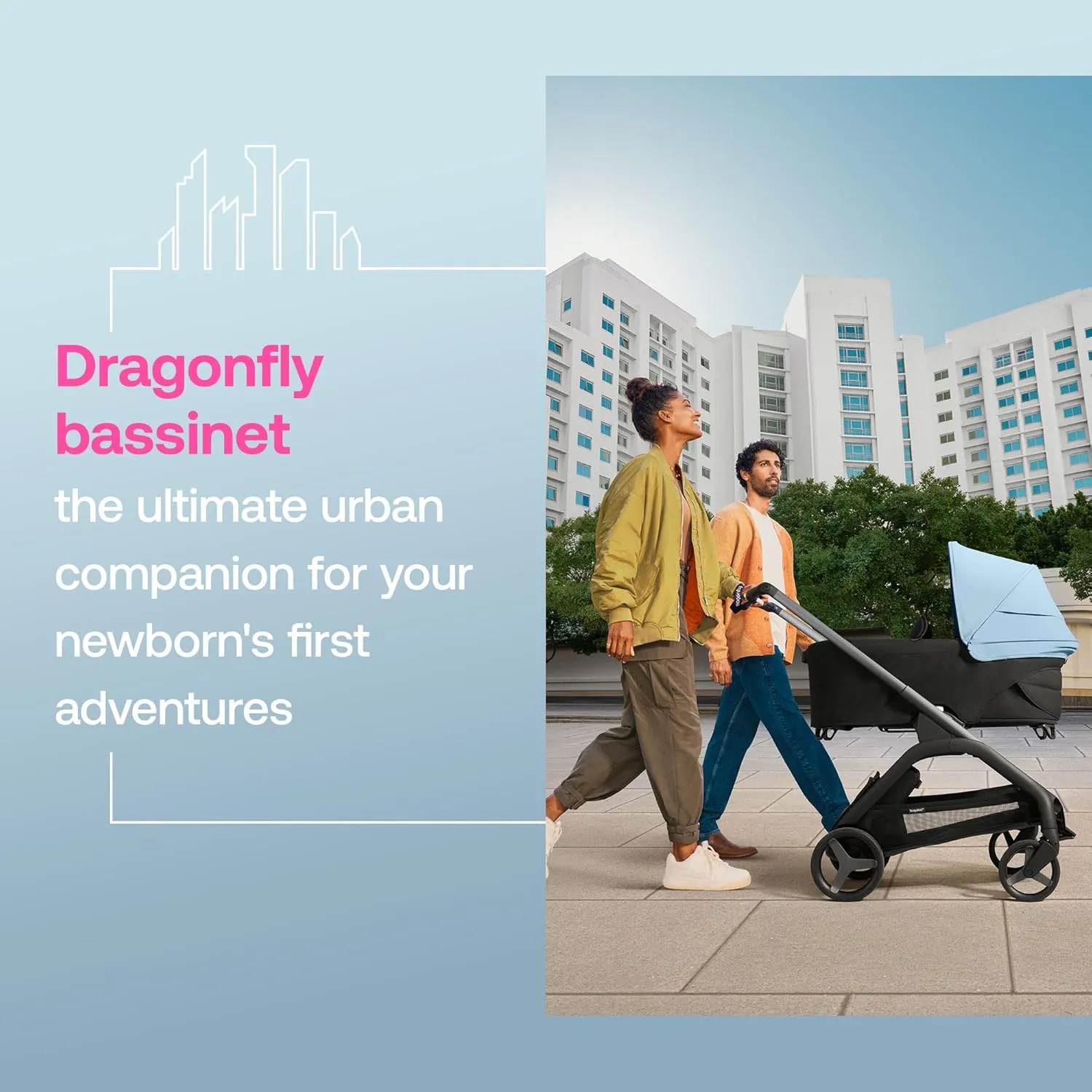Bugaboo Dragonfly City Stroller with Full-Size Baby Bassinet and Toddler Seat, One Hand Easy Fold in Any Position, Full Suspension, Large Basket, Black Chassis and Desert Taupe Sun Canopy