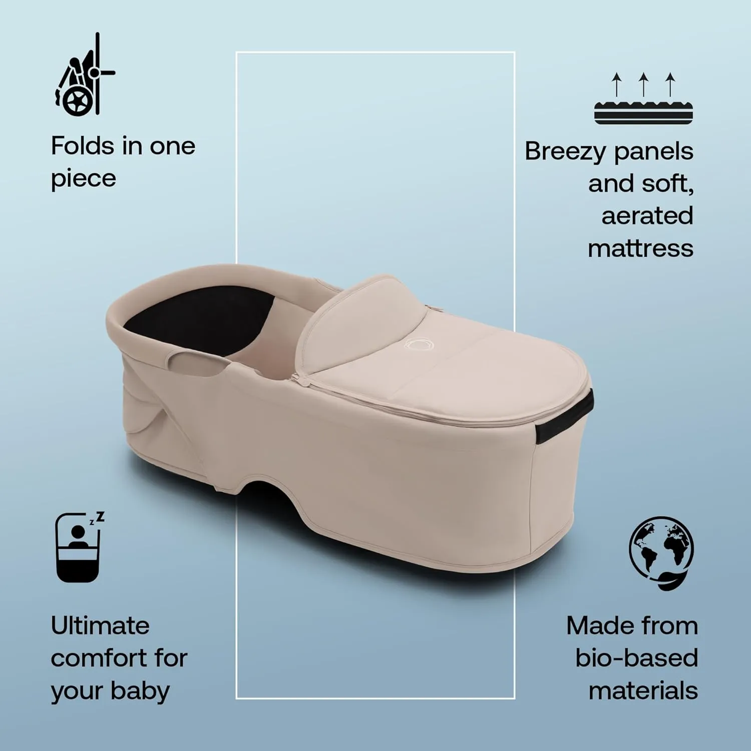 Bugaboo Dragonfly City Stroller with Full-Size Baby Bassinet and Toddler Seat, One Hand Easy Fold in Any Position, Full Suspension, Large Basket, Black Chassis and Desert Taupe Sun Canopy
