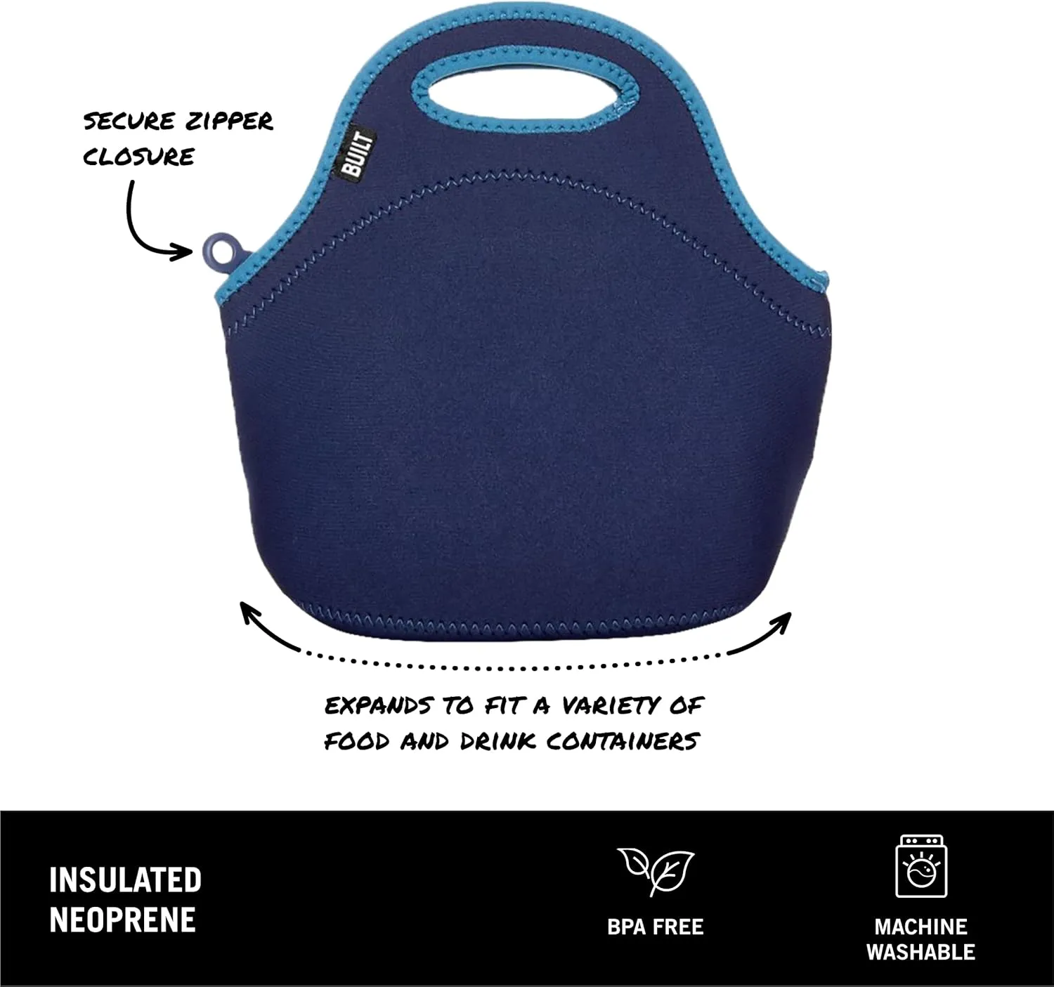 Built Gourmet Getaway Neoprene Lunch Bag - Insulated, Reusable, & Machine-Washable Lunch Tote for Hot and Cold Food Storage, Lightweight & Reusable - One Size (Celestial Blue)