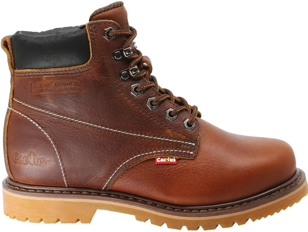 Cactus Men’s 6” Soft Toe Oil Tumbled Full Grain Leather Oil Resistant Rubber Outsole Construction Work Boot