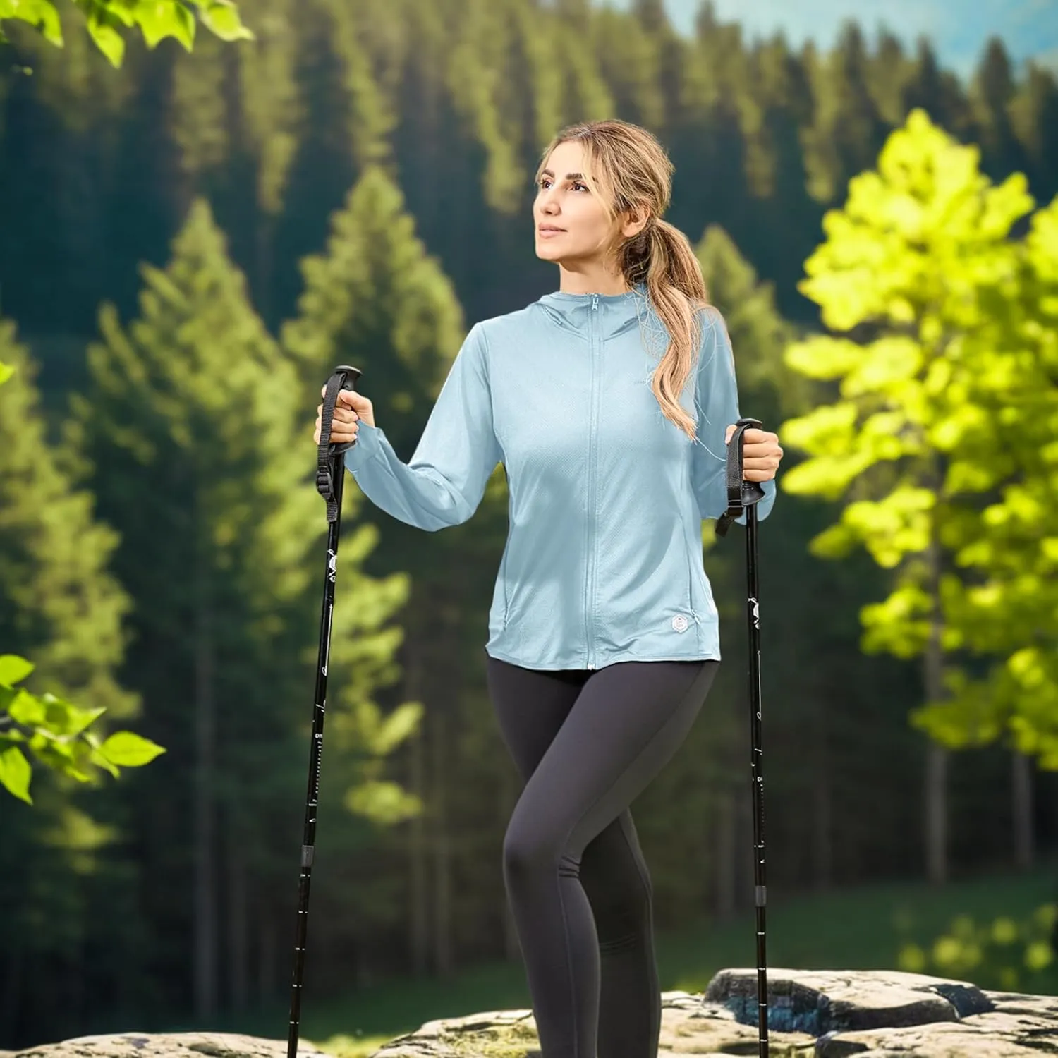 CAMELSPORTS Women UPF 50  Athletic Jacket Sun Protection Long Sleeve Hiking Shirts Lightweight Outdoor Hoodie with Pocket