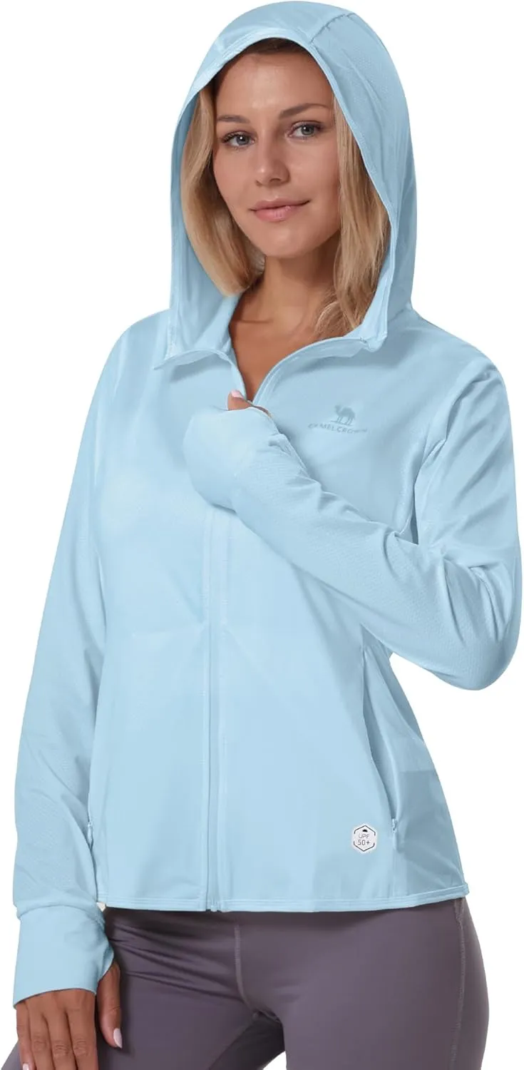 CAMELSPORTS Women UPF 50  Athletic Jacket Sun Protection Long Sleeve Hiking Shirts Lightweight Outdoor Hoodie with Pocket