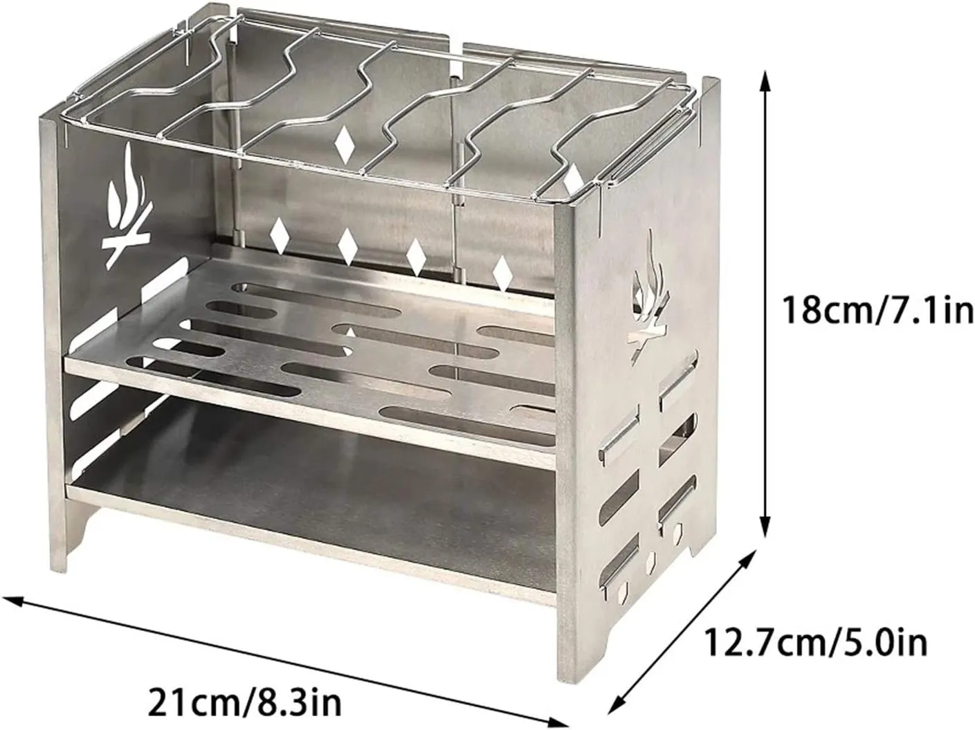 Camping Stove Outdoor Wood Burning Camp Stove Potable Folding Stainless Steel Backpacking Stove Camp Stoves (Color : Silver Size : One Size) (Silver One Size)