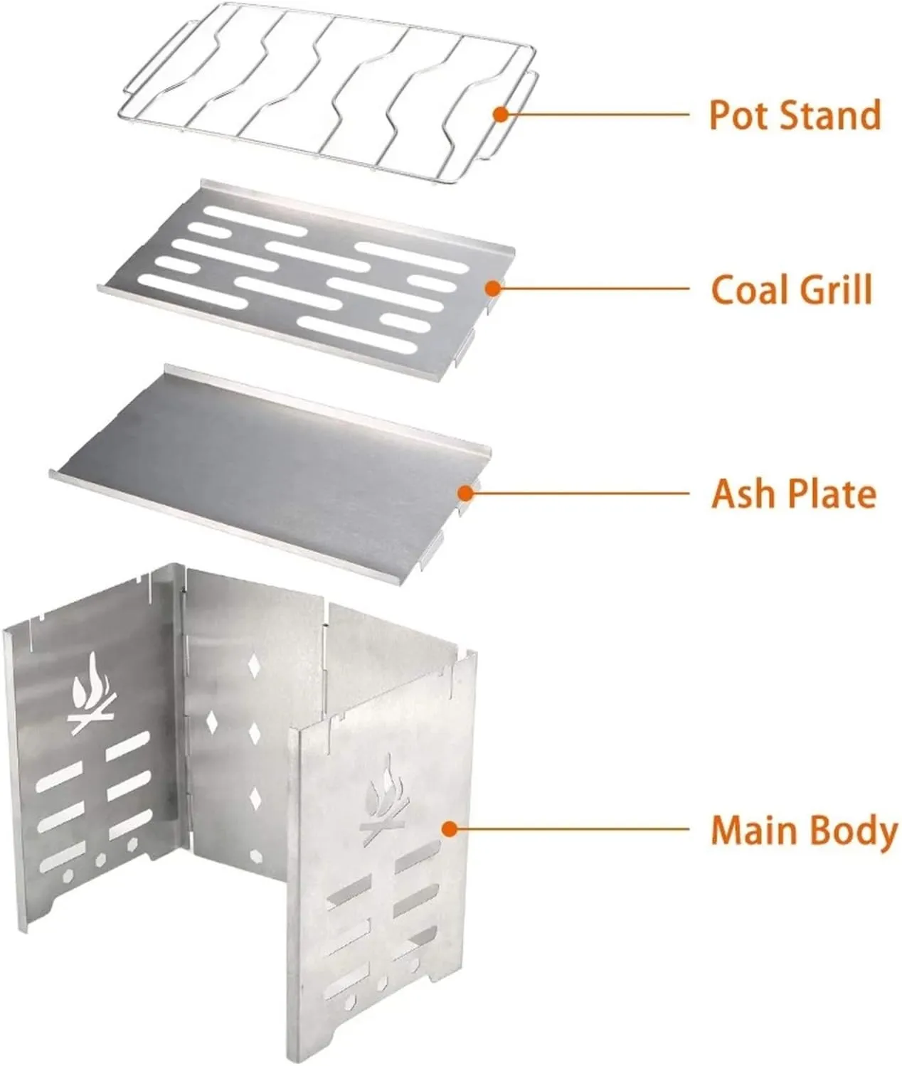Camping Stove Outdoor Wood Burning Camp Stove Potable Folding Stainless Steel Backpacking Stove Camp Stoves (Color : Silver Size : One Size) (Silver One Size)