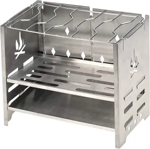 Camping Stove Outdoor Wood Burning Camp Stove Potable Folding Stainless Steel Backpacking Stove Camp Stoves (Color : Silver Size : One Size) (Silver One Size)