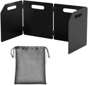 Camping Stove Windshield with Storage Bag Folding Convenient Space Saving Compact Outdoor Stove Windscreen for Picnic Cooking, 50x24.8x25cm