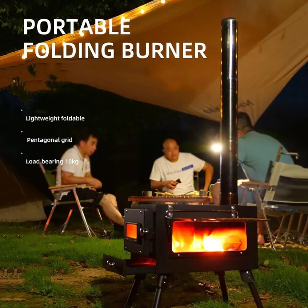 Camping Wood Stove, Tent Burning Portable Stove with Chimney Pipes, Foldable Stove/B