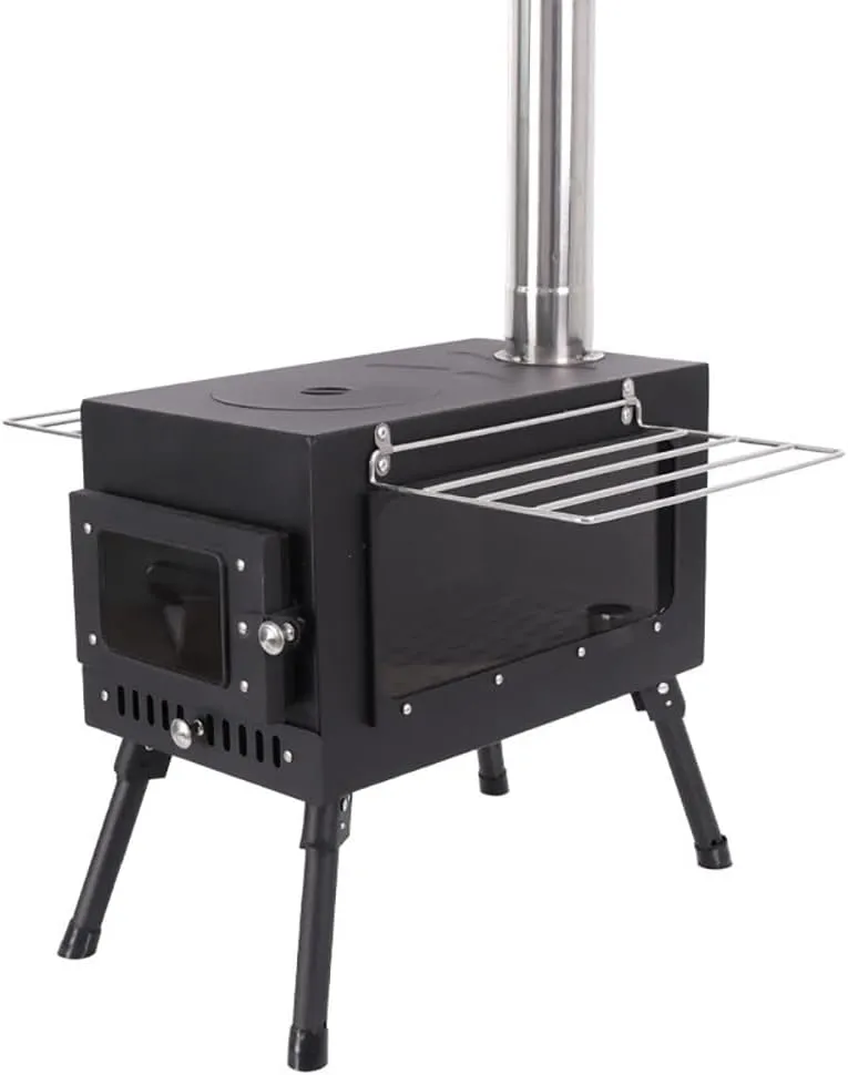 Camping Wood Stove, Tent Burning Portable Stove with Chimney Pipes, Foldable Stove/B
