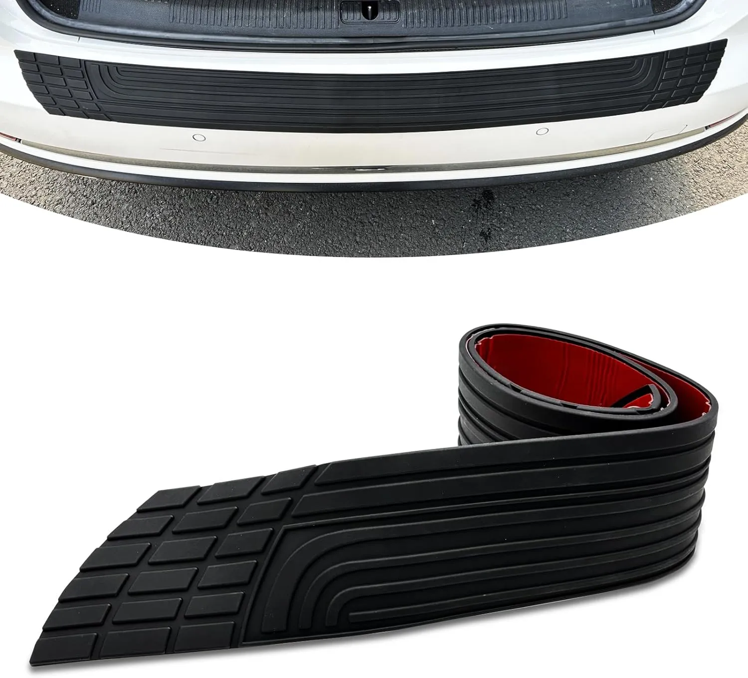 Car Rear Bumper Protector Guard, Concave and Convex Anti-Slip Design PVC Rubber Plastic Anti-Scratch Protection Sticker, Modification Accessories, Universal for Most Cars (Black)