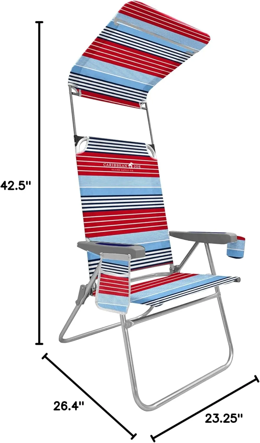 CARIBBEAN JOE Folding Beach Chair, 1 Position High Back Outdoor Camping Chair with Canopy, Lightweight and Portable