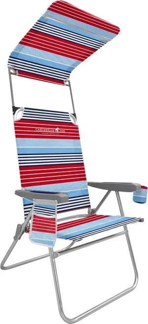 CARIBBEAN JOE Folding Beach Chair, 1 Position High Back Outdoor Camping Chair with Canopy, Lightweight and Portable
