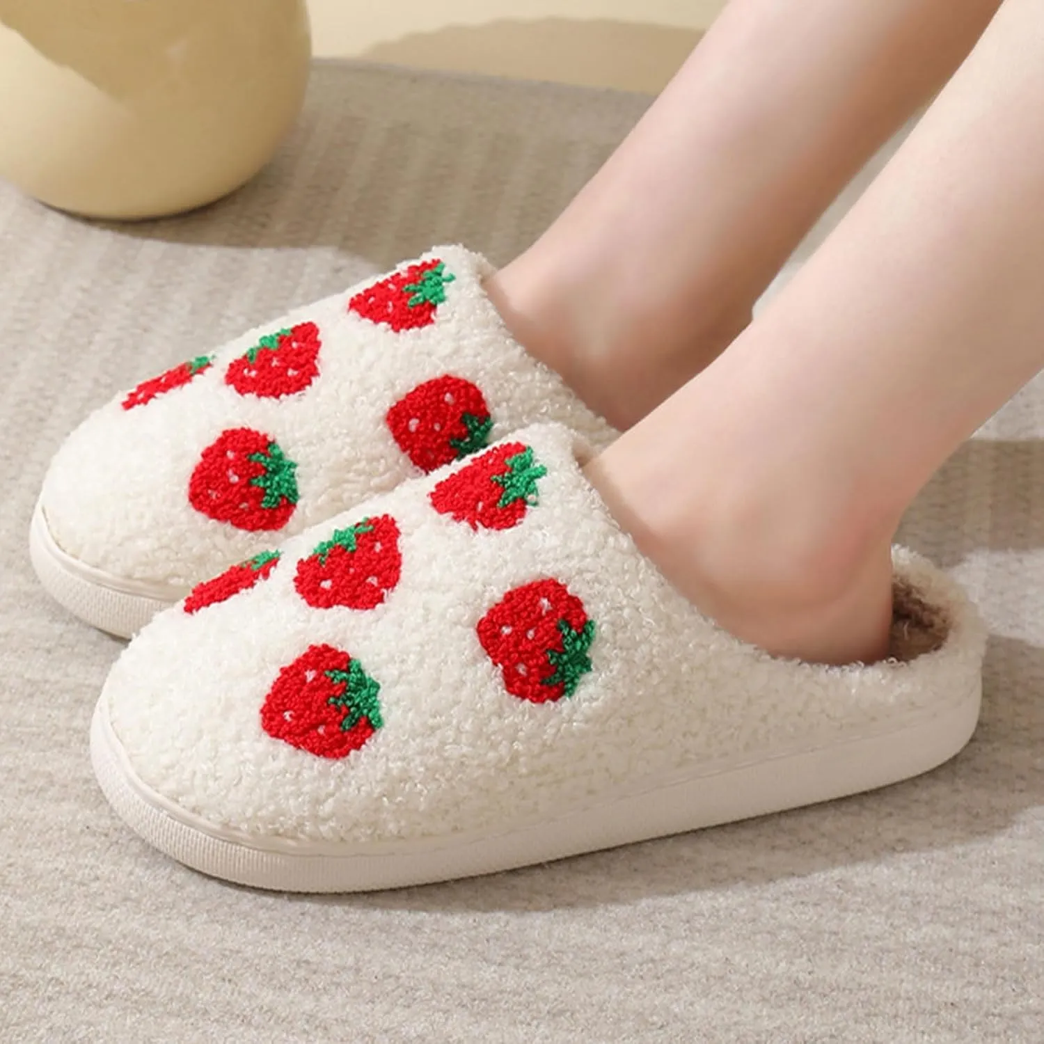 Cartoon Slippers for Women Men, Soft Fluffy Warm Lightweight Non-Slip Cute House Slippers Slip-On Cozy Indoor Outdoor Heart Meet Ne at Night Mushroom Cherry Strawberry Evil Eye Slippers