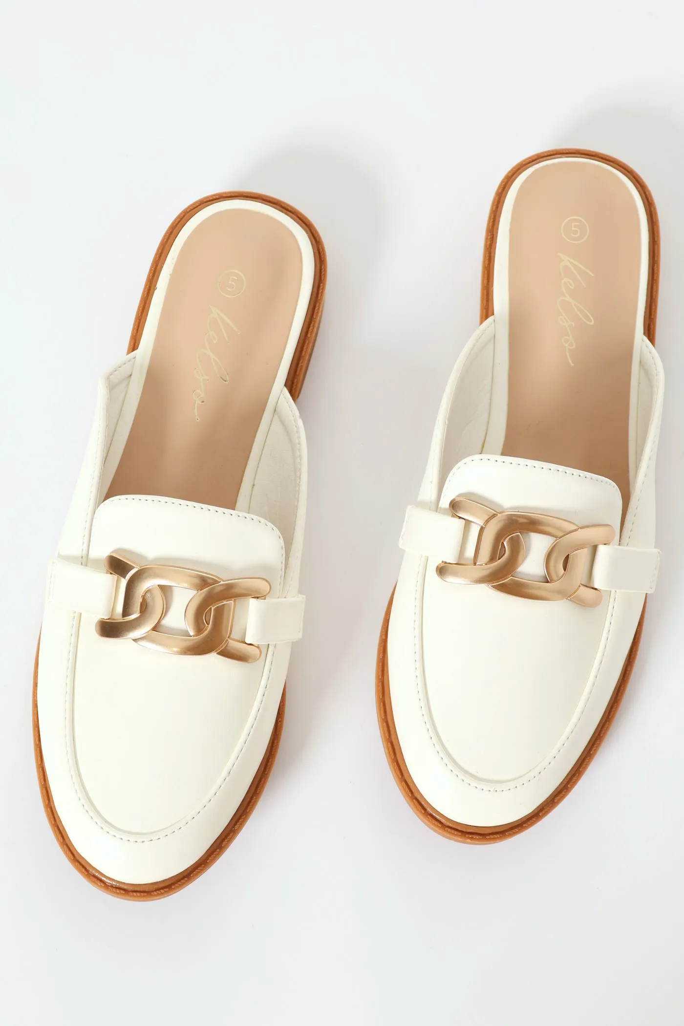 Chain Trim Push In Loafer - White