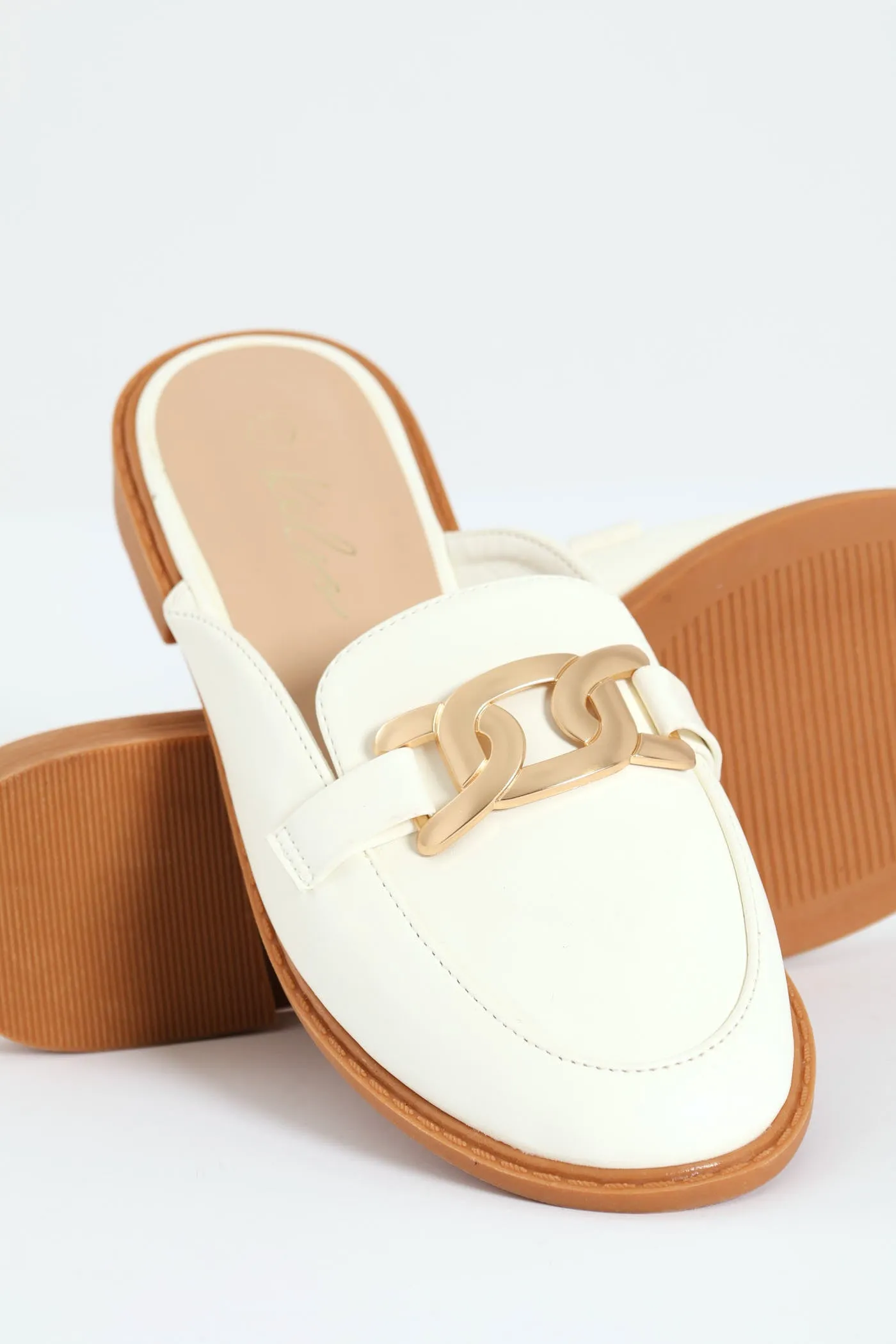 Chain Trim Push In Loafer - White