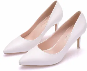 ChaiRong Zhou Women Classy Wedding Pumps, Pointy Toe Lace Flower Mid Heel Stilettos Slip on Dress Bridal Shoes