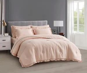 Chezmoi Collection Eleanora Queen Bed in a Bag 7-Pieces Ruffled Edge Trim Soft Washed Double Brushed Microfiber Comforter with Sheets Lightweight All Season Bedding Set (Queen, Blush Pink)