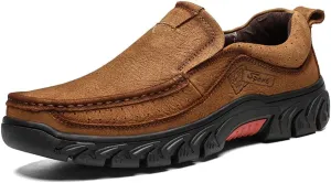 CHICLOVEY Men's Slip-on Outdoor Jungle Moccasins Wide Feet Leather Hiking Trekking Shoes