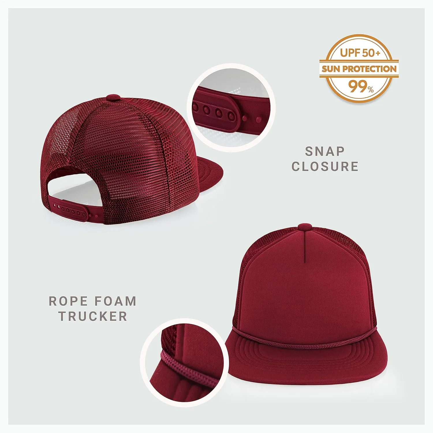 CHOK.LIDS Flat Bill Foam Top Hats for Men and Women Adjustable Snapback Trucker Hat Trendy Color Flat Brim Mesh Baseball Cap