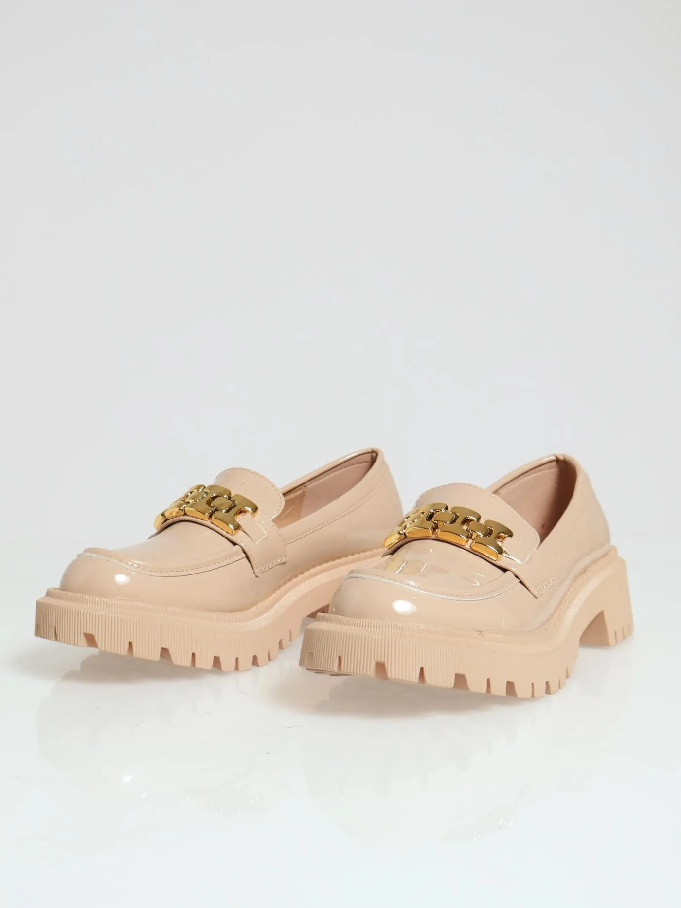 Chunky Metal Trim Loafer - Nude