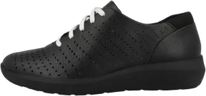 Clarks Women's Flat Sneaker, Black Leather, 8.5