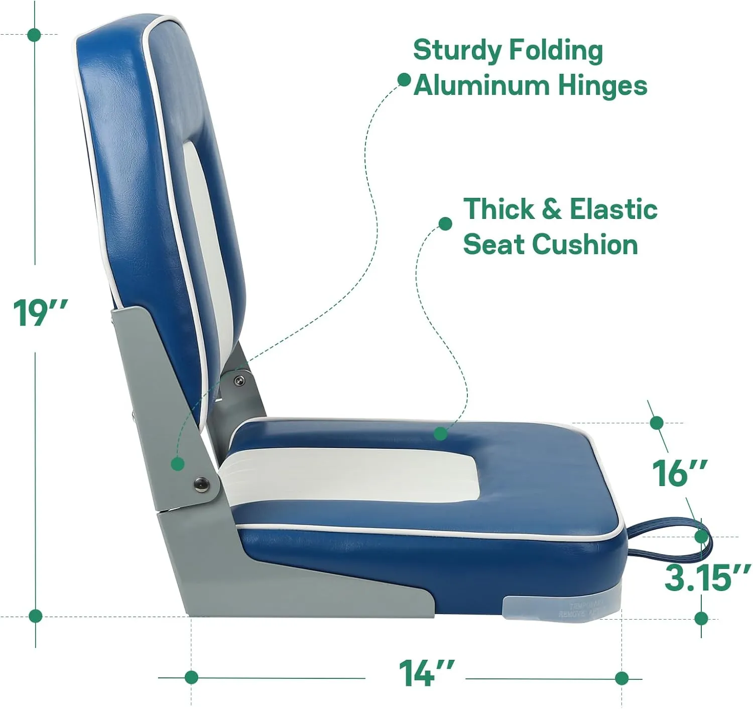 Classic Low Back Fishing Boat Seat Folding Marine Bass Jon Boat Seats (Blue/White)