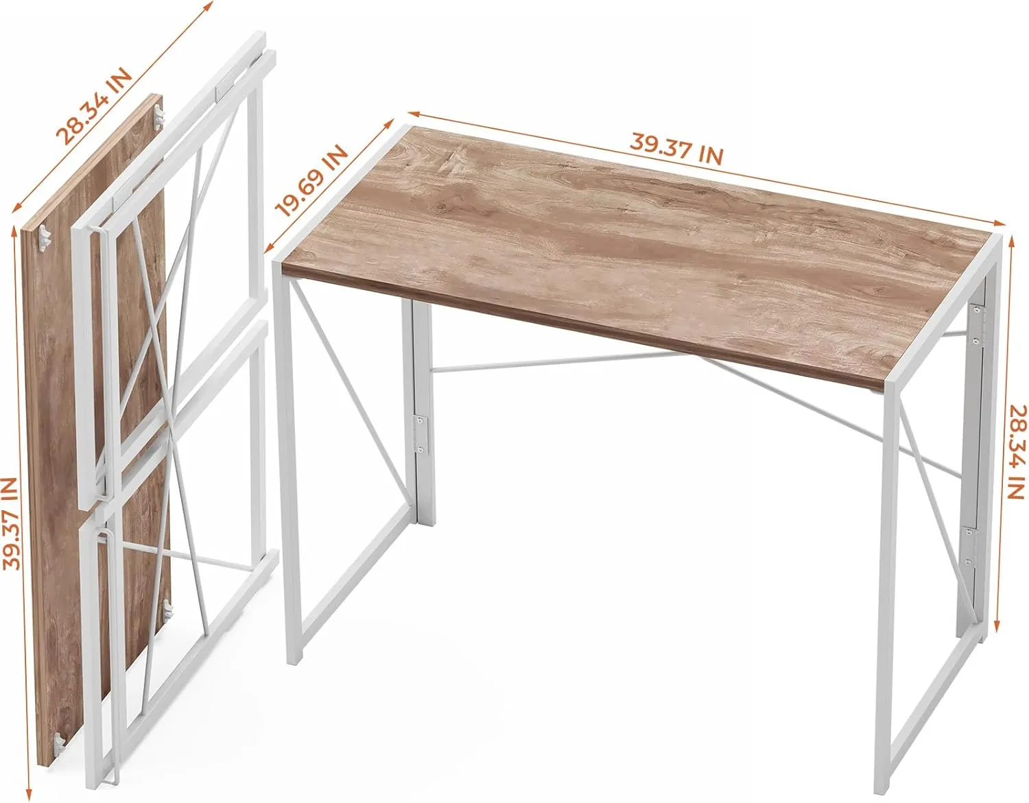 Coavas Small Folding Desk, No Assembly Required Computer Desks, 39.4 inch Spaces Saving Foldable Table for Bedroom, Home Office, Dorm, Apartment, Oak