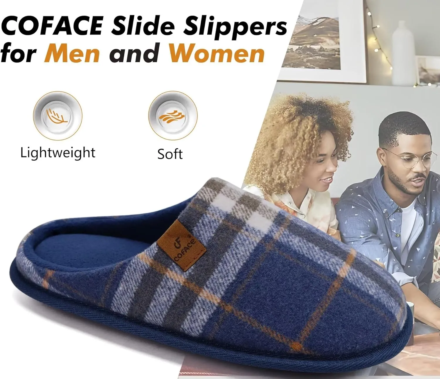 COFACE Unisex Mens Womens Cozy Memory Foam Scuff Slippers Casual Slip On Warm House Shoes Indoor/Outdoor Felt Sandal Slippers With Arch Support Rubber Sole Size 4-15