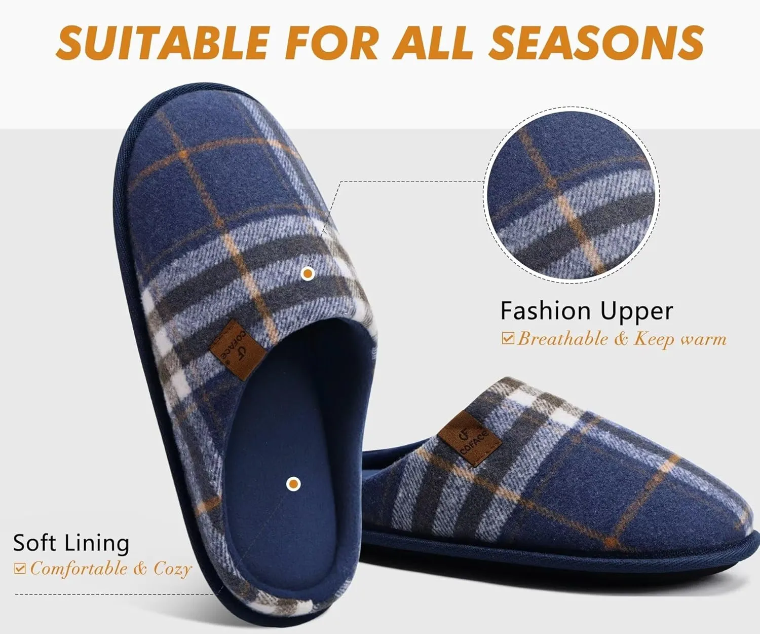COFACE Unisex Mens Womens Cozy Memory Foam Scuff Slippers Casual Slip On Warm House Shoes Indoor/Outdoor Felt Sandal Slippers With Arch Support Rubber Sole Size 4-15