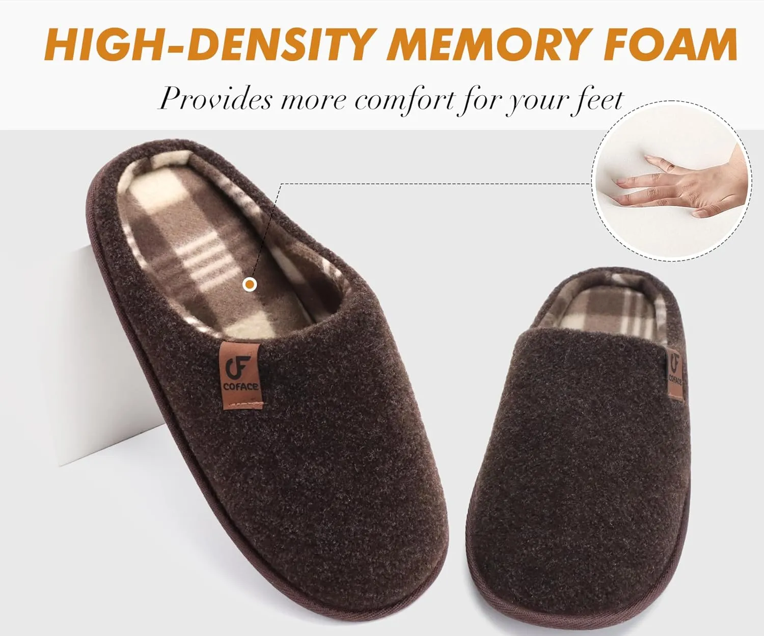 COFACE Unisex Mens Womens Cozy Memory Foam Scuff Slippers Casual Slip On Warm House Shoes Indoor/Outdoor Felt Sandal Slippers With Arch Support Rubber Sole Size 4-15