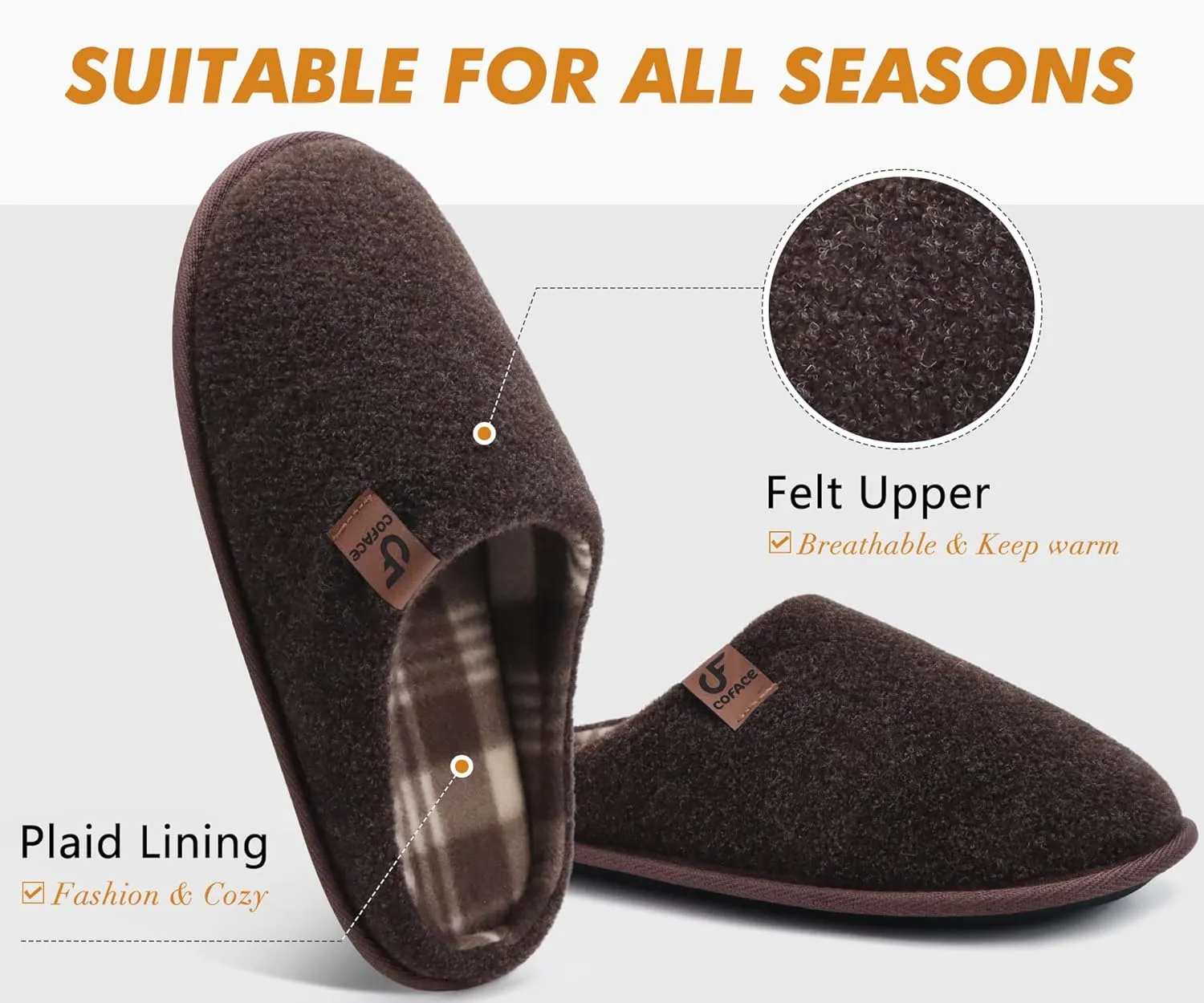 COFACE Unisex Mens Womens Cozy Memory Foam Scuff Slippers Casual Slip On Warm House Shoes Indoor/Outdoor Felt Sandal Slippers With Arch Support Rubber Sole Size 4-15