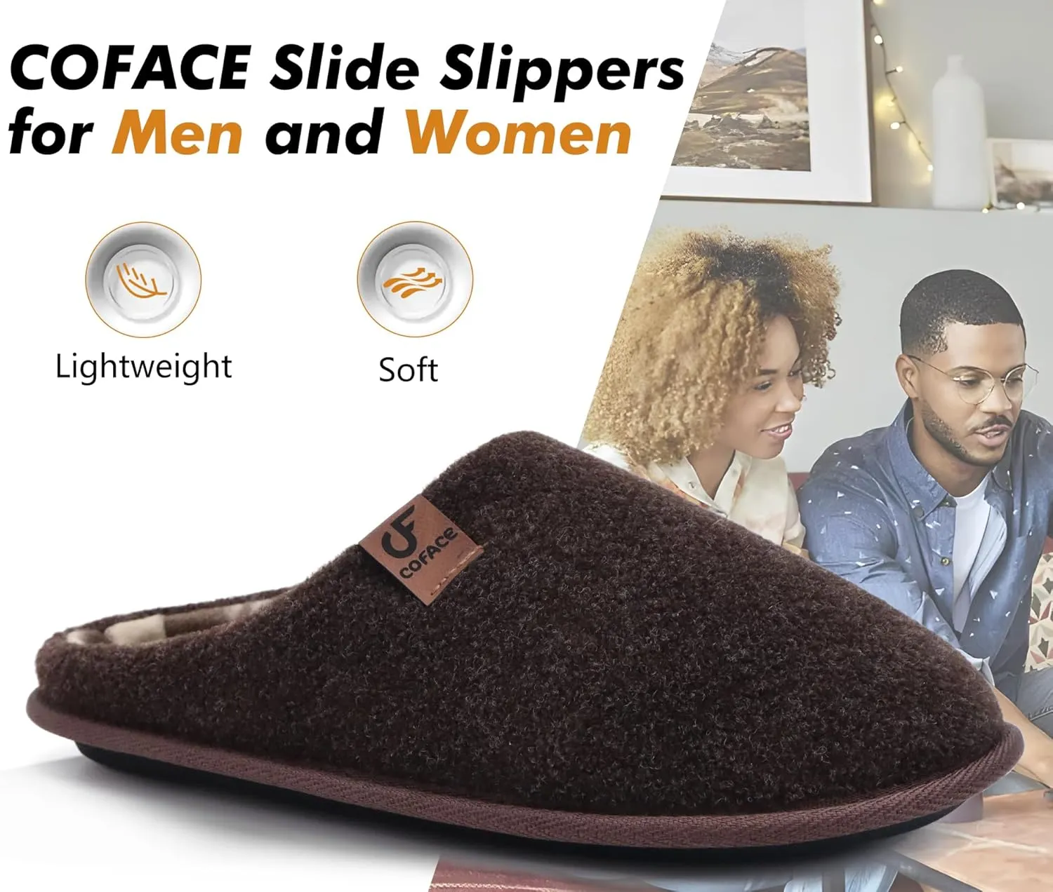 COFACE Unisex Mens Womens Cozy Memory Foam Scuff Slippers Casual Slip On Warm House Shoes Indoor/Outdoor Felt Sandal Slippers With Arch Support Rubber Sole Size 4-15
