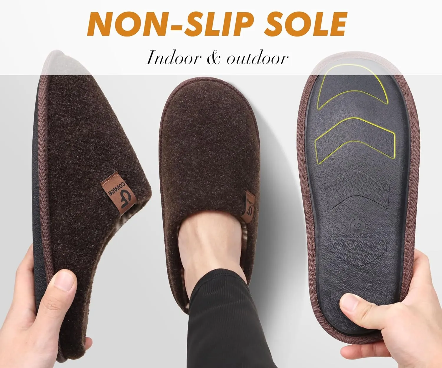 COFACE Unisex Mens Womens Cozy Memory Foam Scuff Slippers Casual Slip On Warm House Shoes Indoor/Outdoor Felt Sandal Slippers With Arch Support Rubber Sole Size 4-15