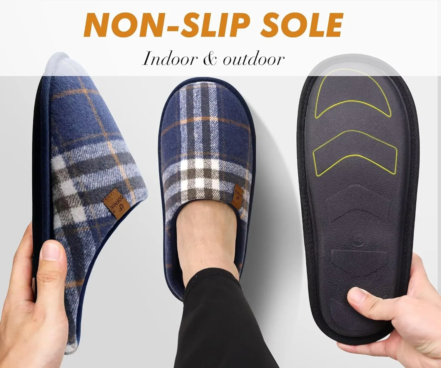 COFACE Unisex Mens Womens Cozy Memory Foam Scuff Slippers Casual Slip On Warm House Shoes Indoor/Outdoor Felt Sandal Slippers With Arch Support Rubber Sole Size 4-15