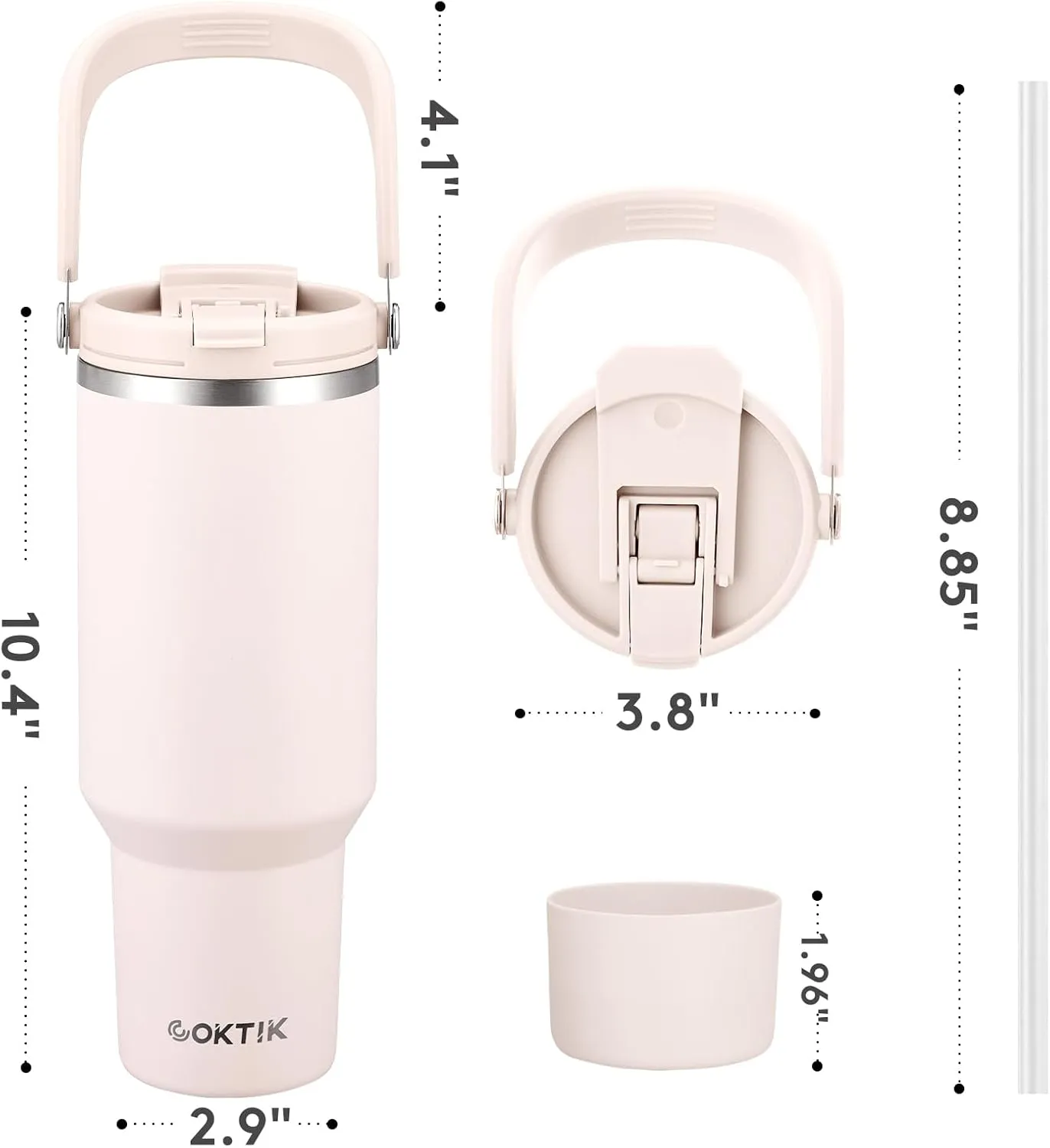 COKTIK 40 oz Tumbler with Handle and Straw, Double Insulated Tumblers with Flip Straw and Top Handle, Leakproof Tumbler, Stanley Cup, Insulated Water Bottle (Rose Quartz)