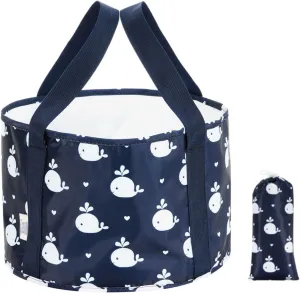 Collapsible wash Basin 12L Waterproof Water Bags Folding Bucket Portable Outdoor Foldable Bucket Water Container Collapsible Fish Washbasin Bucket(Navy Blue)