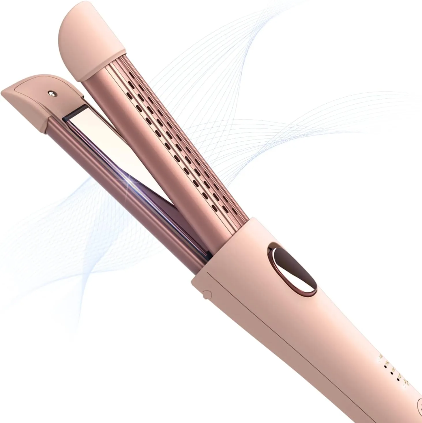 Cool Air Curler Titanium Curling Wand 2 in 1 Hair Flat Iron 1” Styler for Loose Curls and Straight Styles, Max 430F, Auto Off, Dual Voltage (Pink)