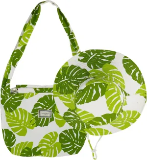 Coolwife Beach Tote Bag and Sun Hat Set, Wide Brim Foldable Bucket Hat, Boho Summer Travel Design