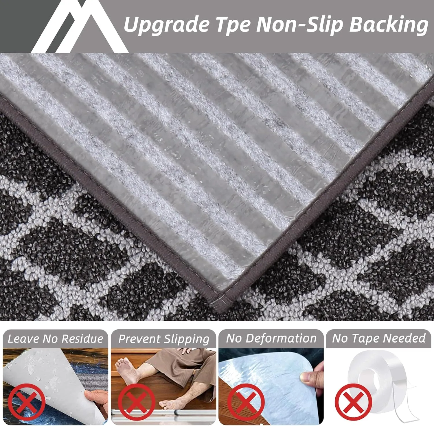COSY HOMEER Soft Stair Treads Non-Slip Carpet Mat 28inX9in Indoor Stair Runners for Wooden Steps,Stair Rugs for Kids and Dogs, 100% Polyester TPE Backing 4pcs,Black,Rhombus